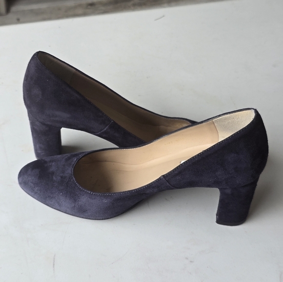 LK Bennett London Suede Pumps Sz 38 Blue Women Block Heel Comfort - Picture 11 of 13